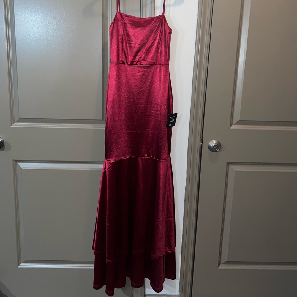 Red satin dress